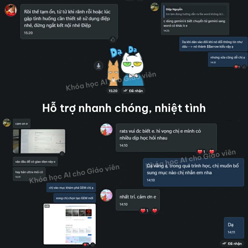 Zalo hỗ trợ học viên chuyển đổi định dạng Gemini sang Word